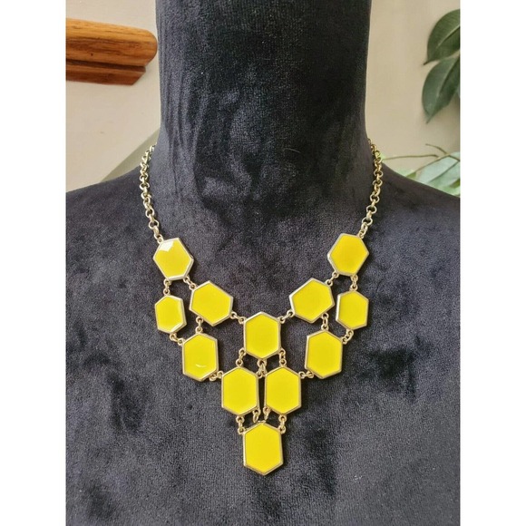 Charming Charlie Yellow & Gold Faceted Tile Bubble Bib Statement Necklace Set - Picture 1 of 8